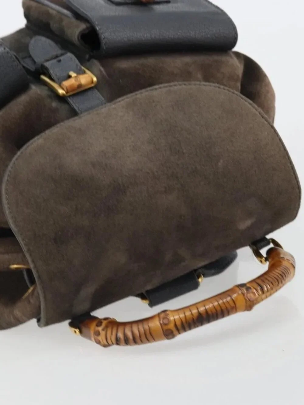 GUCCI Bamboo Backpack Suede Navy Gold 003 2058 0016 Auth 183957